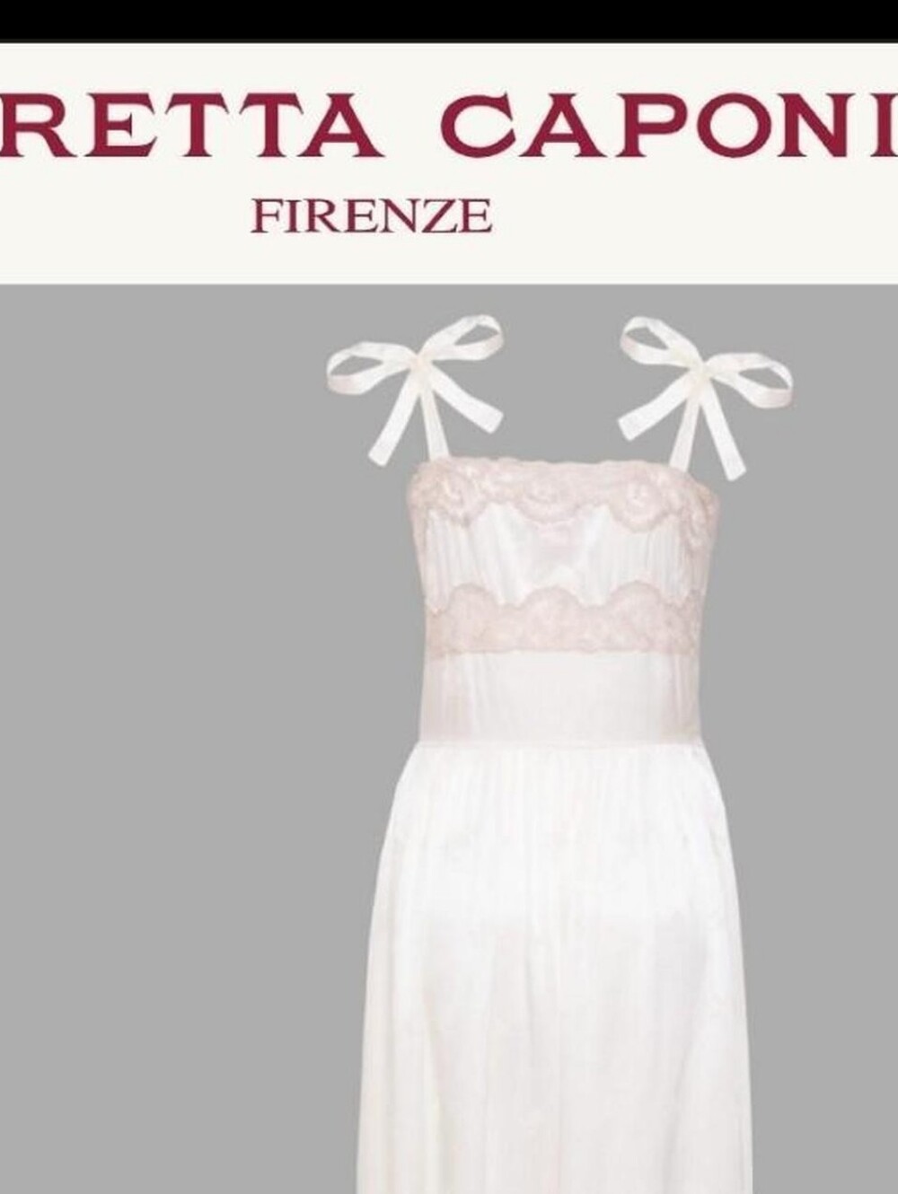 Loretta Caponi white satin lace trim maxi dress floral embroidery & bow straps S - Picture 6 of 7